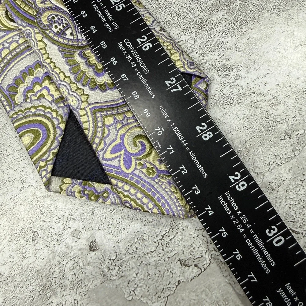 PRONTO-UOMO COUTURE‎ Silk Tie Mens One Size Gold Purple Paisley Pointed Necktie